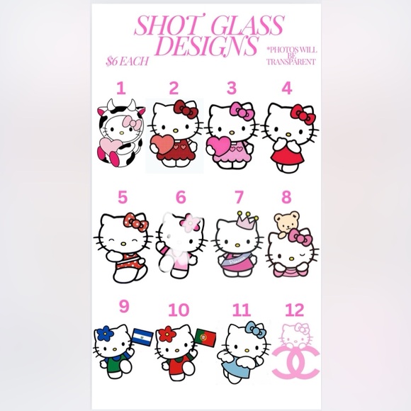 CUSTOM SHOT GLASSES HELLO KITTY AND MORE - Picture 2 of 3